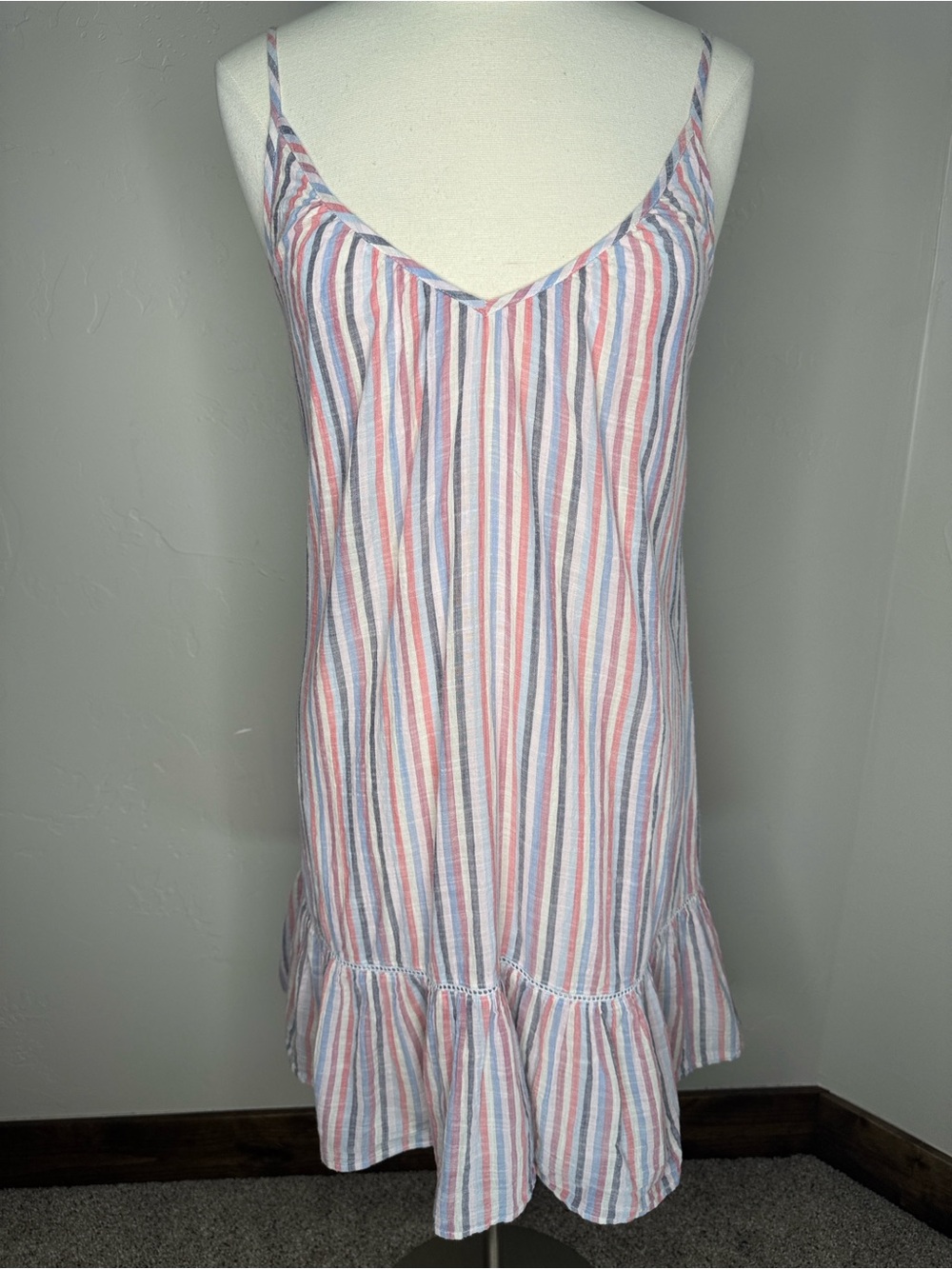 Sundry 100% Cotton Striped in Pink & Blue Shades Sleeveless Slip Dress
